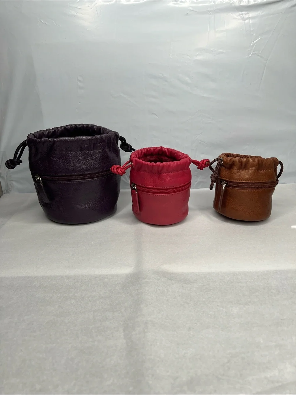 Kaehler Leather Set of 3 Multicolor Travel Cinch Bags
